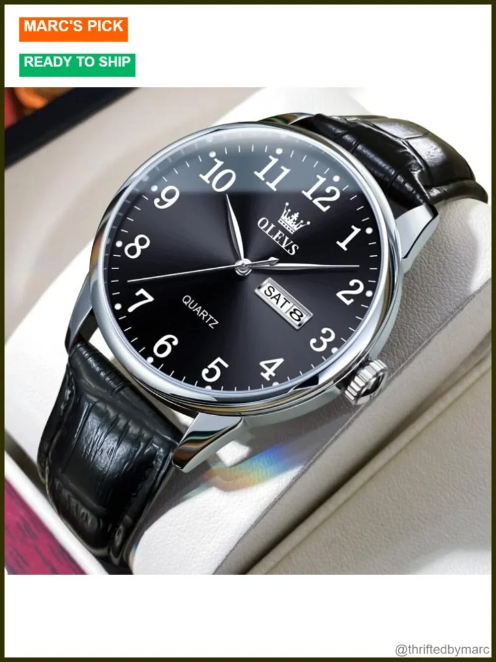 Men's Dress Watch Waterproof Leather Band Large Face Analog Quartz Business